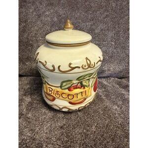 VTG 7.5HAND PAINTED NONNI'S BISCOTTI BISCUIT COOKIE CANNISTER JAR W/APPLE Design